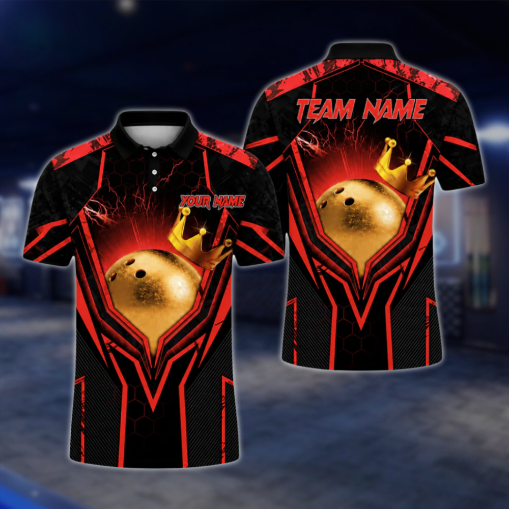 Custom Team Black Blue Bowling Ball King Polo Shirts For Men, Custom Bowling Team Shirts BA0004 BOW0458
