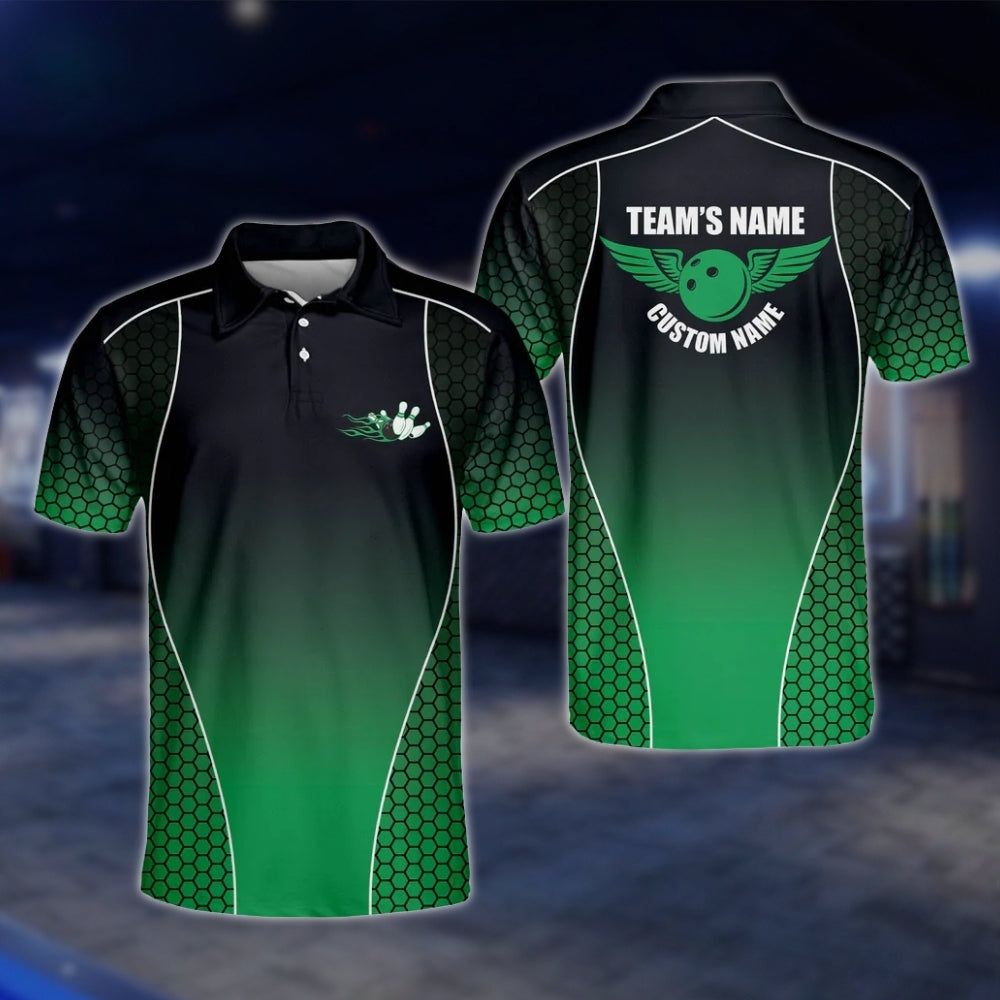 Blue Black Custom Team Bowling Mens Polo Shirt, Custom Bowling Shirts BM0091 BOW0268