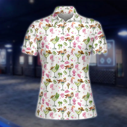 Cowgirl Margarita Cactus Golf Polo Shirt Womens, Ladies Western Cocktail Golf Shirts GOF0298