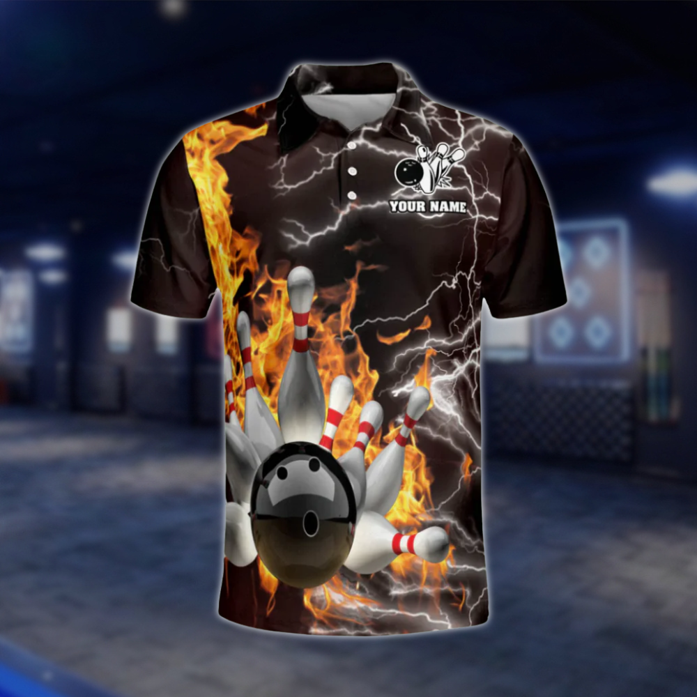 Personalized My Ball Are On Fire Bowling Polo Shirts Mens, Custom Funny Bowling Shirts BZ0014 BOW0463