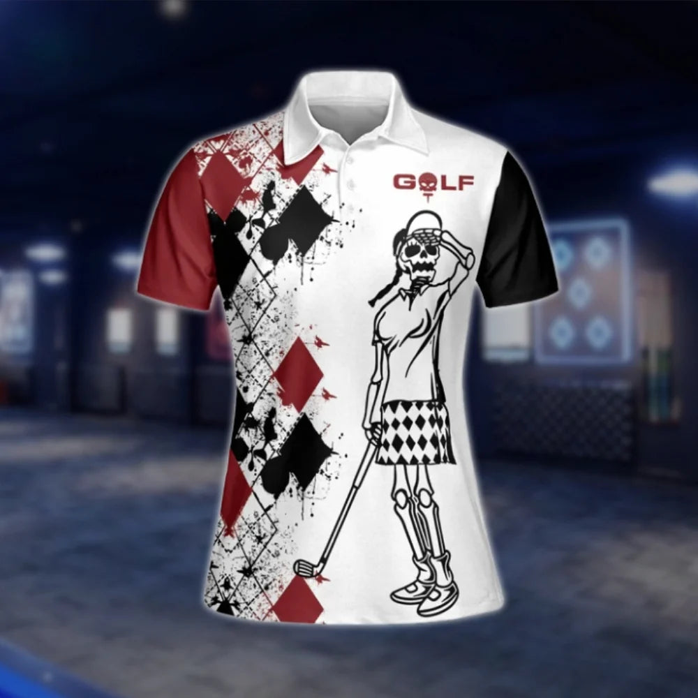 I Was One Under Today One Under A Bush One Under A Tree One Under Water Golf Polo Shirt For Women, Custom Funny Skull Golf Shirts Ladies GOF0269