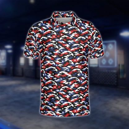 Eagle Red Blue White Pattern Mens Golf Polo Shirt, Patriotic Eagle Golf Shirts GOF0105