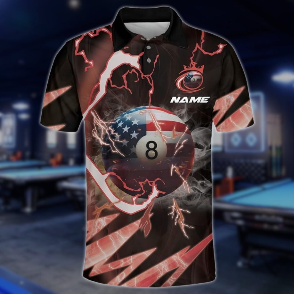 8 Ball American Flag Custom Thunder Billiard Polo Shirt For Men, Custom Patriotic Billiard Team Shirts BLD0158