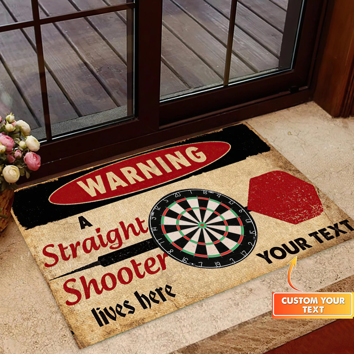Warning A Straight Shooter Lives Here Personalized Doormat Gift For Darts Player ORN0148