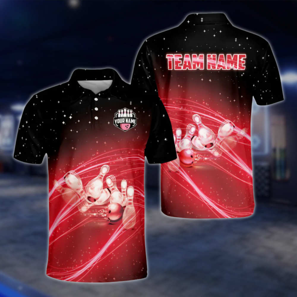 Custom Team Blue Lightning Bowling Polo Shirt For Men, Custom Bowling Team Shirts BZ0035 BOW0292