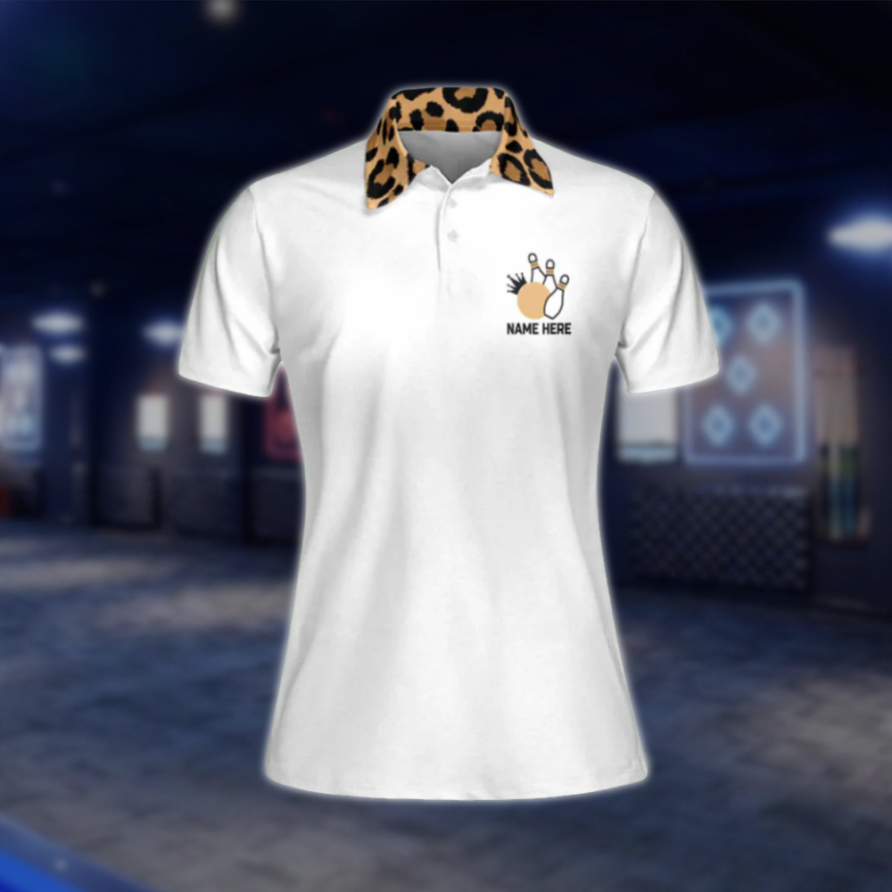 Customized Peace Love Bowling Leopard Polo Shirts For Women, Custom Ladies Leopard Bowling Shirts BW0074 BOW0434
