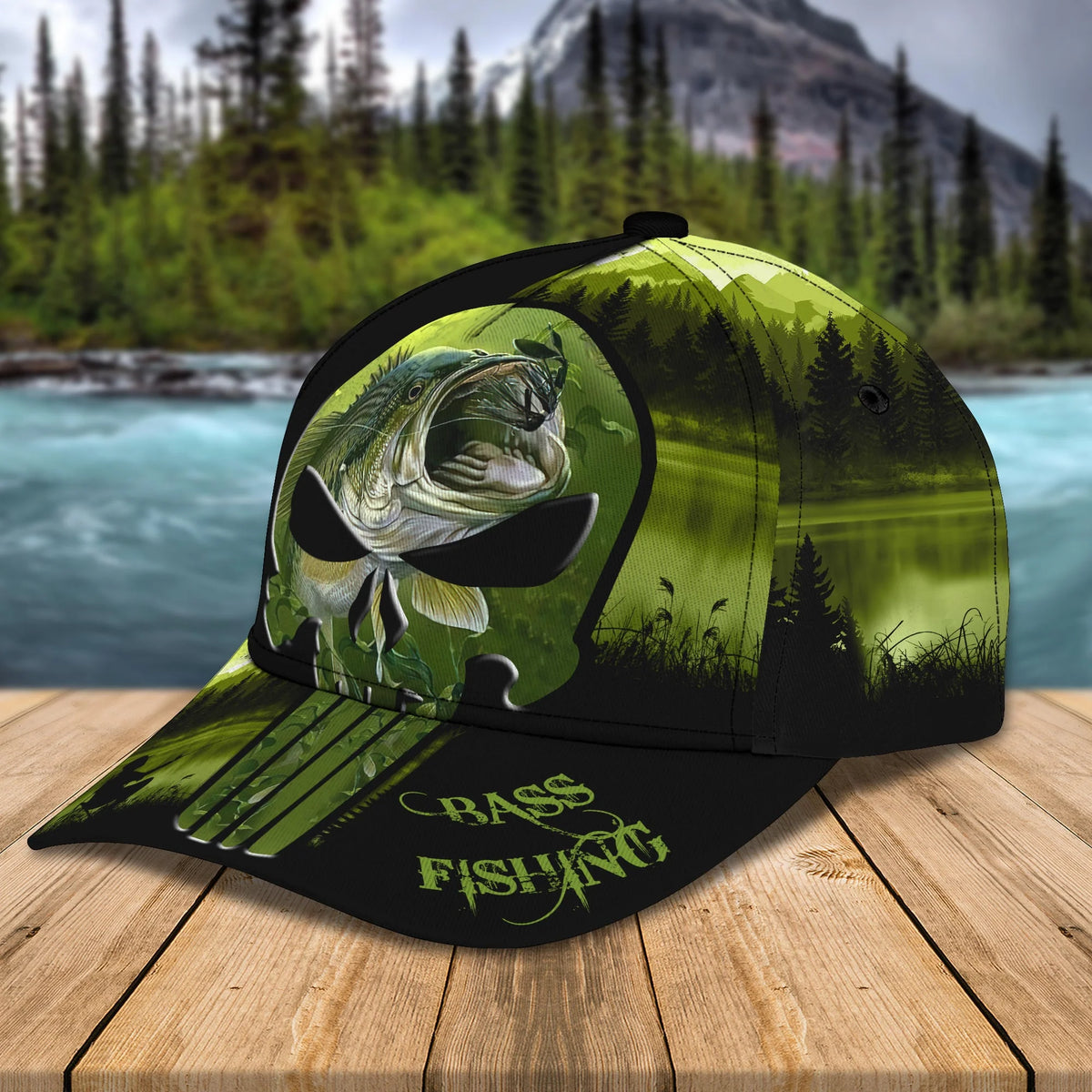 Bass Fishing - Skull - Personalized Name Cap 20 FISH0048