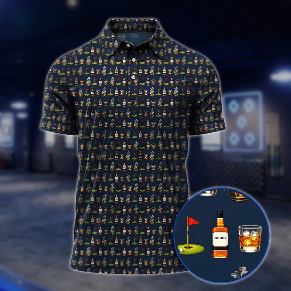 Men's Bourbon Whiskey Golf Polo Shirts, Bourbon Lover Golf Shirts GOF0220