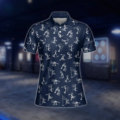 Funny Stickfigures Womens Navy Golf Polo Shirts, Funny Golf Shirts Women GOF0289