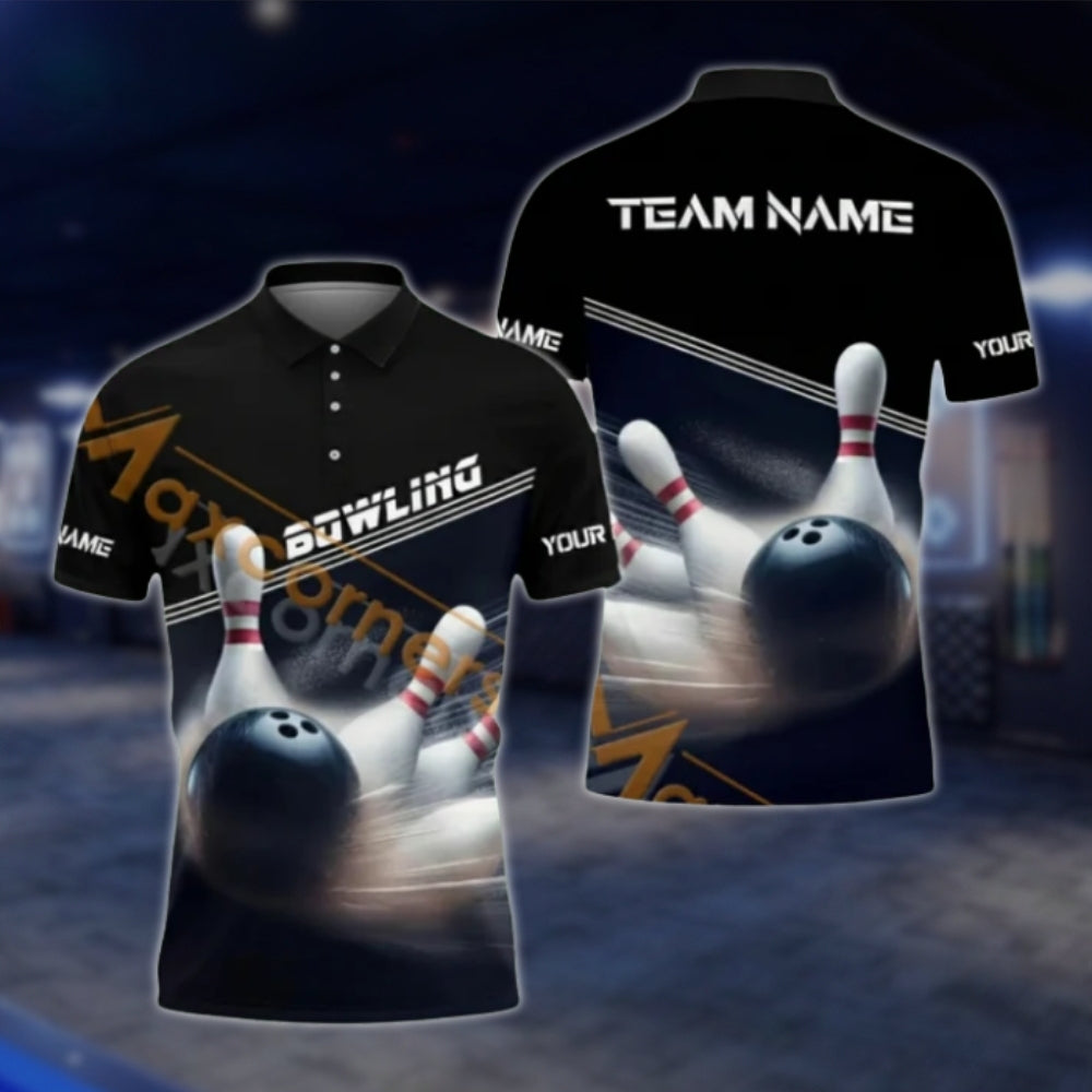 Custom Team Black Bowling Polo Shirt, Custom Bowling Shirts For Team BA0026 BOW0374