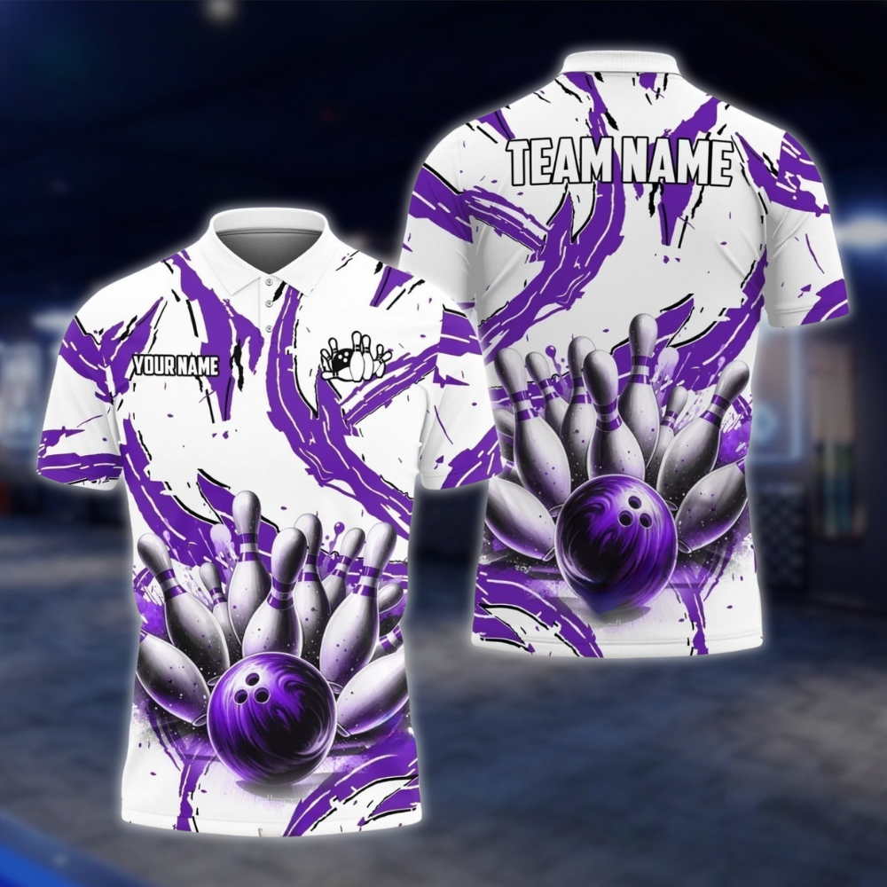 Personalized Mens Cyan White Abstract Bowling Polo Shirt, Custom Bowling Team Shirts BZ0751 BOW0168