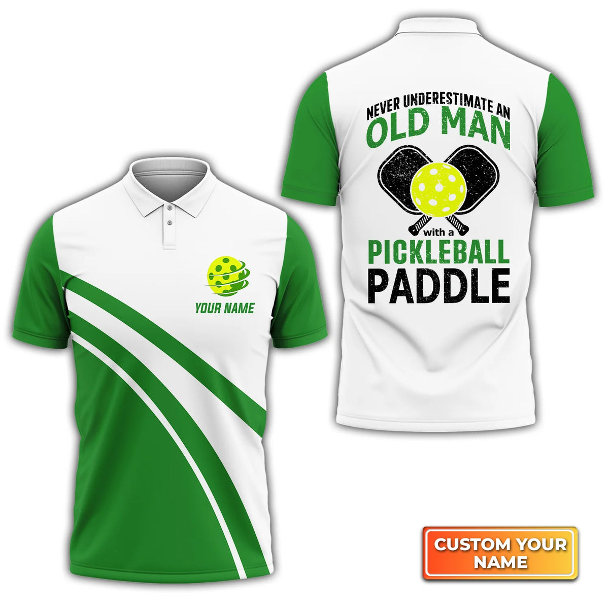 Never Underestimate An Old Man With A Pickleball Paddle Personalized Name 3D Polo Shirt QB95 Gift For Pickleball Player PKL0011