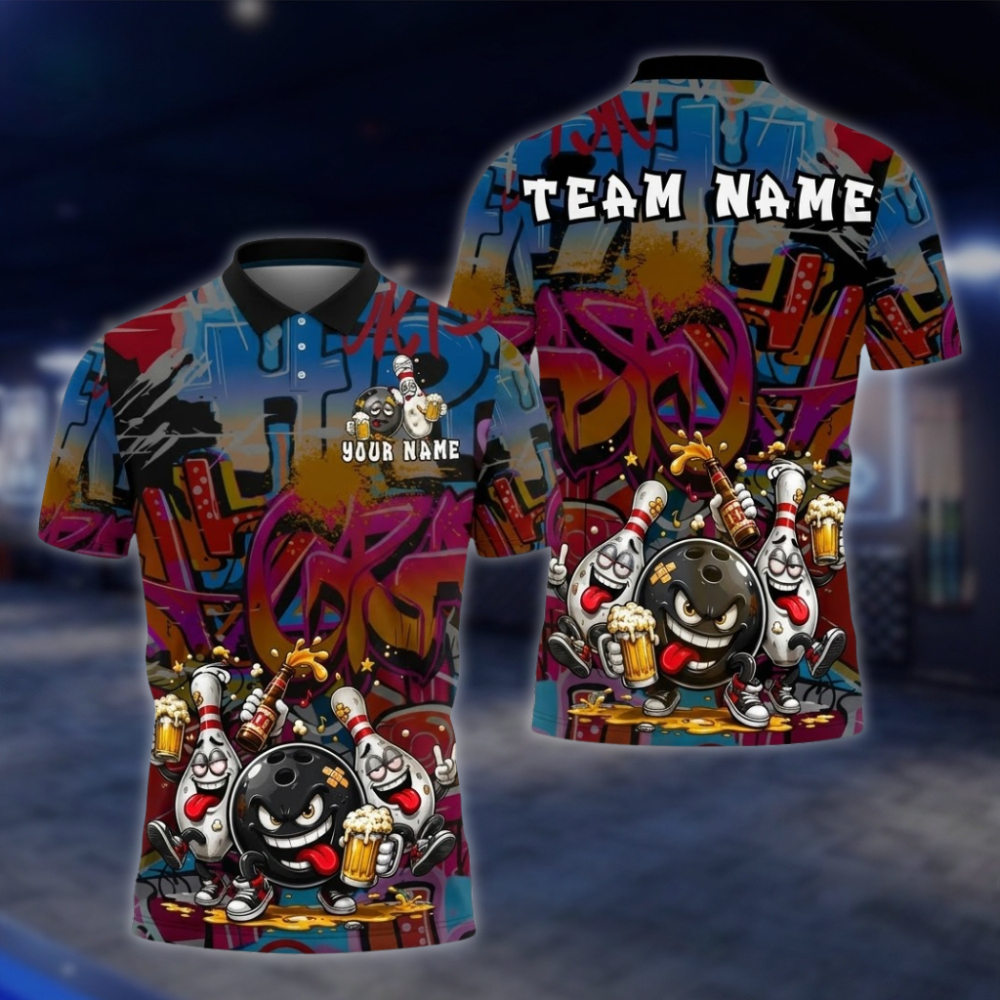 Personalized Funny Pins And Ball Bowling Polo Shirt Mens, Custom Funny Bowling Shirt For Team BZ0866 BOW0080
