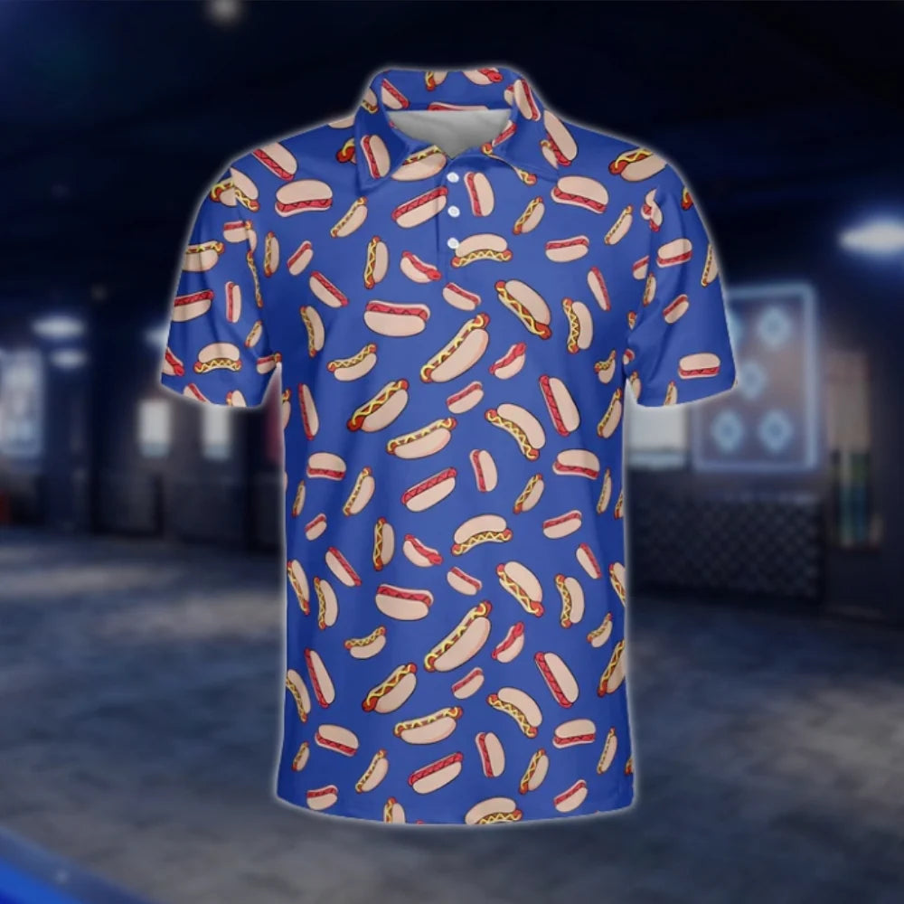 Hot Dog Blue Golf Polo Shirts For Men, Hot Dog Golf Shirt GOF0191