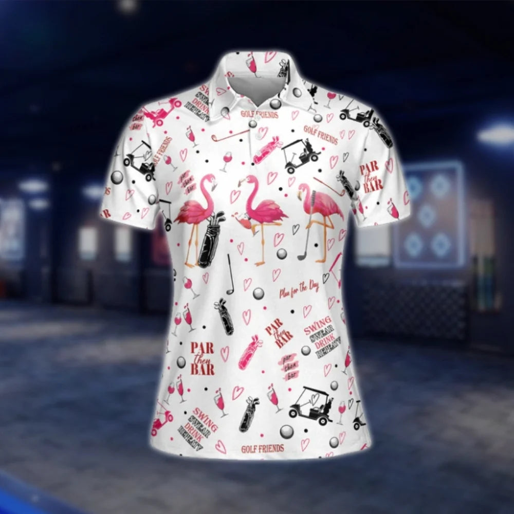 Funny Flamingo Golf Polo Shirts Womens, Ladies Flamingo Golf Shirts GOF0293