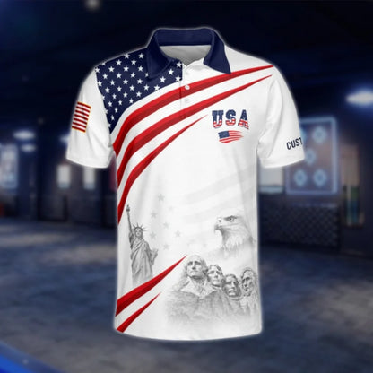 Custom USA Flag Golf Polo Shirts For Men, Custom Patriotic Golf Shirts GOF0204