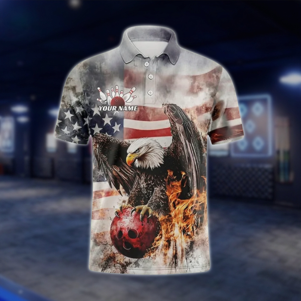 Custom Eagle USA Flag Bowling Polo Shirt Mens, Custom Eagle Bowling Shirts Team BZ0489 BOW0283