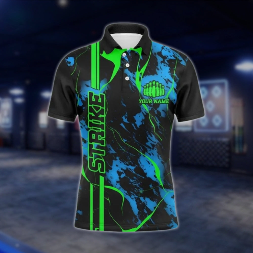 Custom Team Cyan Green Bowling Polo Shirt For Mens, Custom Bowling Team Shirts BO0203 BOW0390