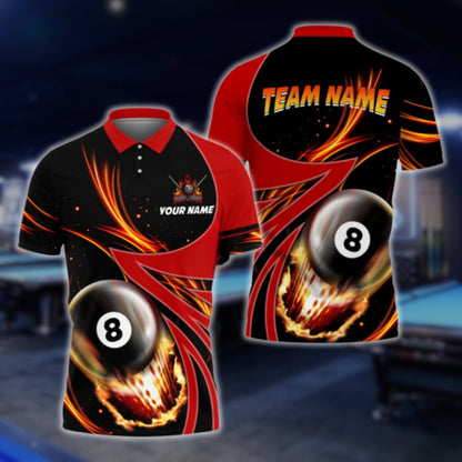 Custom 8 Ball Black And Blue Billiard Men's Polo Shirt, Custom Team 8 Ball Billiard Shirts BLD0060