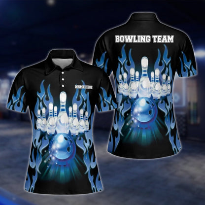 Custom Flame Women's Red Black Bowling Polo Shirt, Custom Flame Bowling Team Shirts BW0125 BOW0212