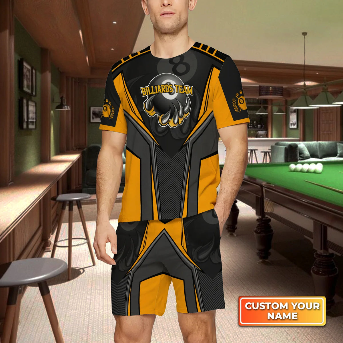 Eagle Billiards Teams 8 Ball Custom Name 3D Short Sleeve T-Shirt Men's Board Shorts ORN0292