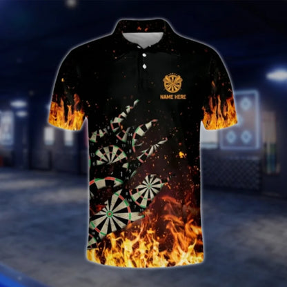Custom Fire Flame Dart Polo Shirt For Men, Custom Name Flame Dart Shirts DAT0250