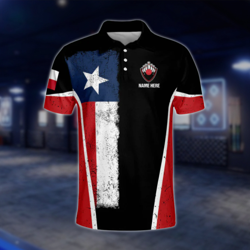 Texas Flag Custom Men's Bowling Polo Shirts, Custom Texas Bowling Shirts BM0110 BOW0425