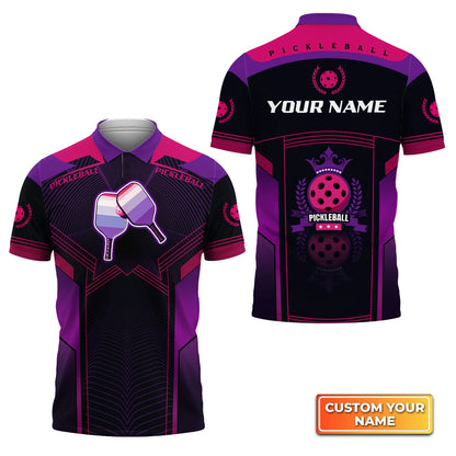 Pickleball Paddles Purple Pattern Personalized Name 3D Polo Shirt QB95 Gift For Pickleball Player PKL0009