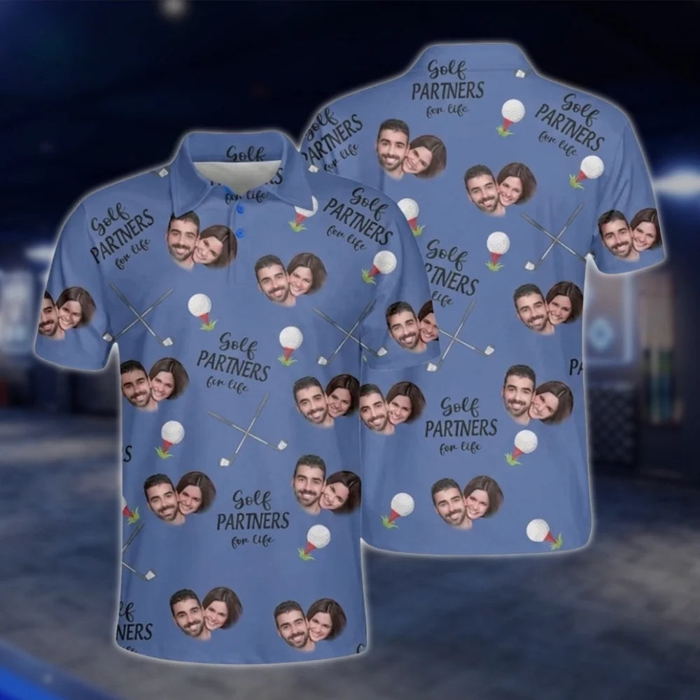 Custom Face Golf Partners For Life Golf Polo Shirts For Men, Custom Photo Couple Golf Shirts GOF0253