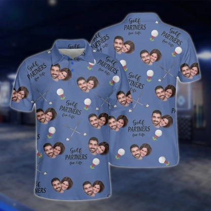 Custom Face Golf Partners For Life Golf Polo Shirts For Men, Custom Photo Couple Golf Shirts GOF0253