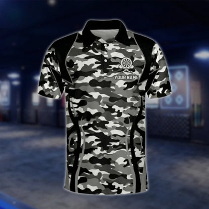 Custom Mens Camo Skull Dart Polo Shirt, Black And White Custom Camo Dart Shirt DAT0449