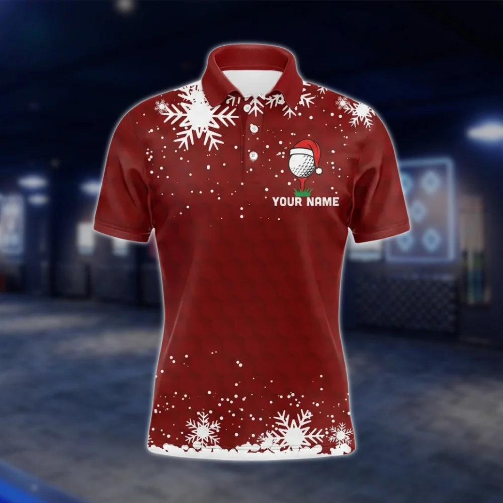 Personalized Red Christmas Golf Polo Shirt For Men, Custom Christmas Golf Team Shirt GOF0076