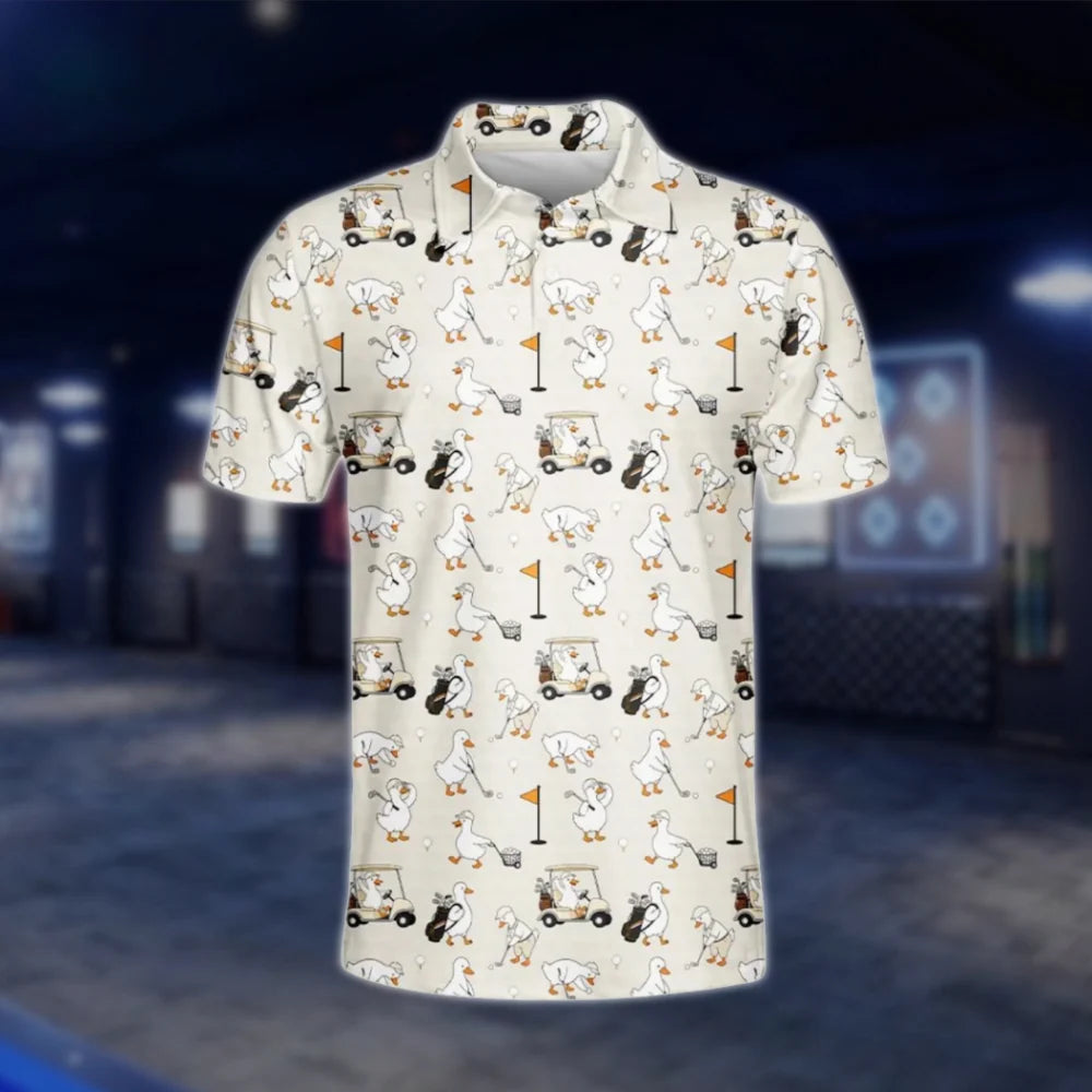 Funny Goose Duck Golf Polo Shirt For Men, Goose Golf Shirts GOF0079