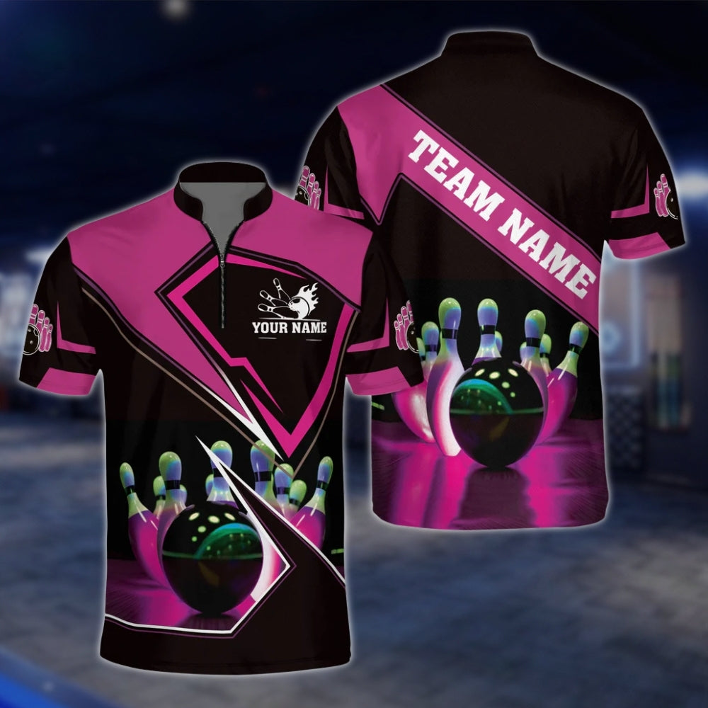 Custom Team Bowling Jersey For Mens Black And Red, Custom Bowling Shirts BZ0071 BOW0467