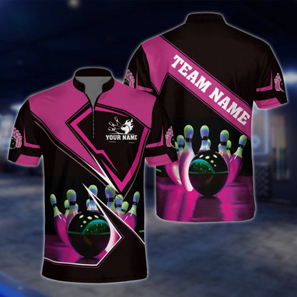 Custom Team Bowling Jersey For Mens Black And Red, Custom Bowling Shirts BZ0071 BOW0467