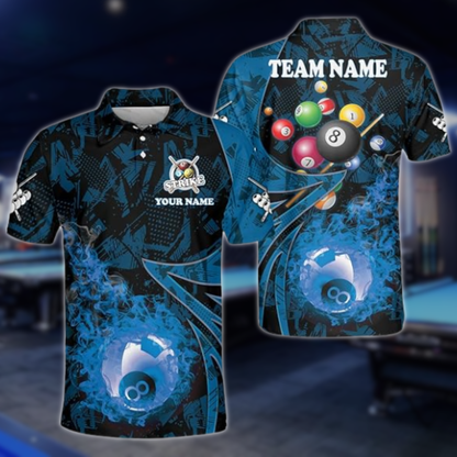 Custom Flame 8 Ball Billiard Polo Shirt For Mens, Custom Flame Billiard Team Shirts BLD0108