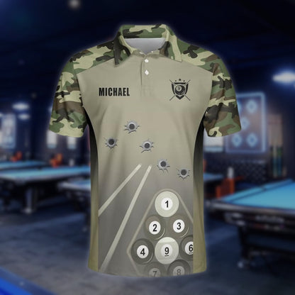 Custom Camo 9 Ball Billiard Polo Shirts For Mens, Custom Camouflage Billiard Shirts BLD0091