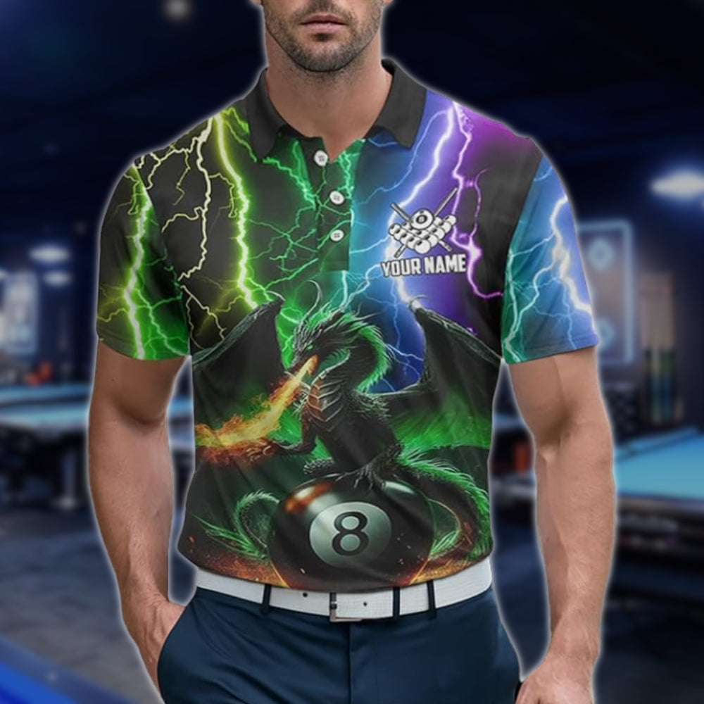 Custom Dragon Thunder 8 Ball Billiard Polo Shirt Mens, Custom Dragon Billiard Team Shirts BLD0132