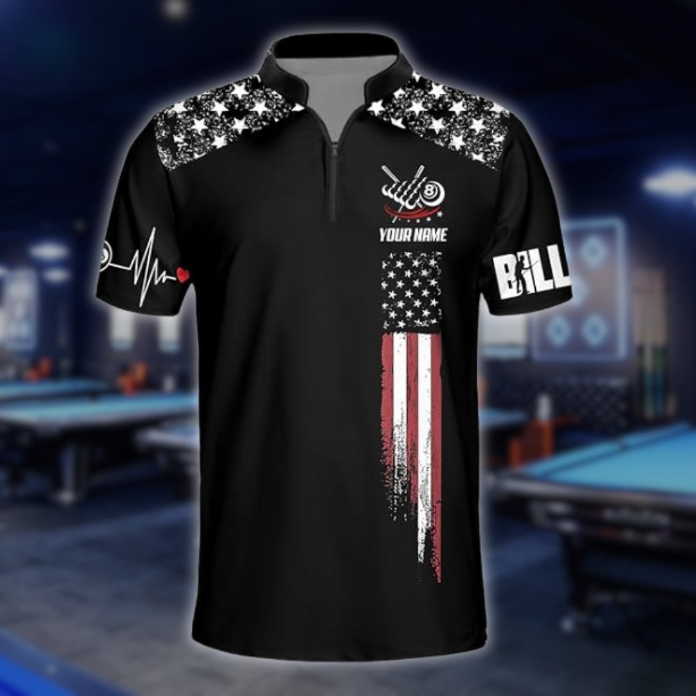 Custom American Flag Billiard Jersey Shirt Mens, Custom Patriotic Billirad Team Shirts BLD0097