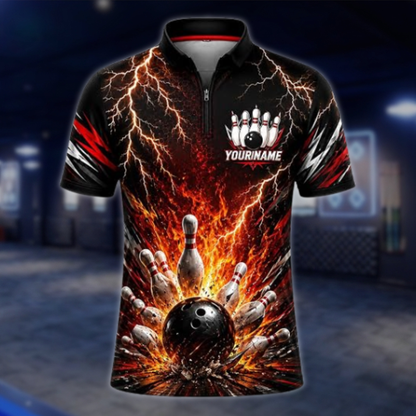 Personalized Thunder Fire Bowling Jersey For Men, Custom Flame Team Bowling Shirts BZ0868 BOW0078