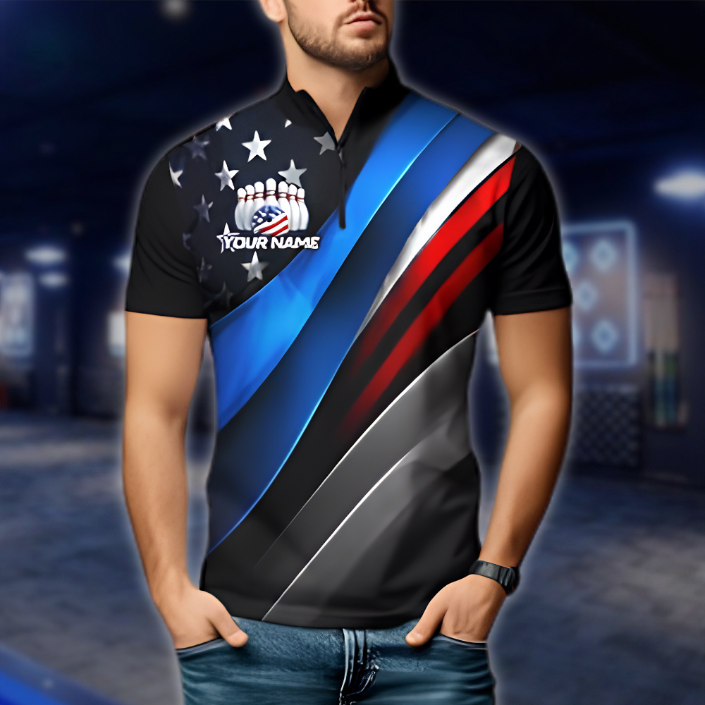 Personalized Neon USA Flag Bowling Mens Jersey, Custom Patriotic Bowling Shirt Team BZ0878 BOW0065