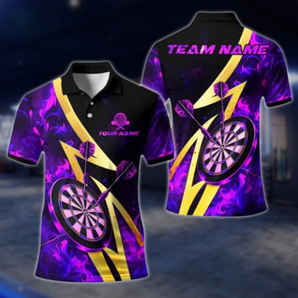 Custom Flaming Black Gold Mens Dart Polo Shirt, Custom Flame Dart Team Shirts DAT0384