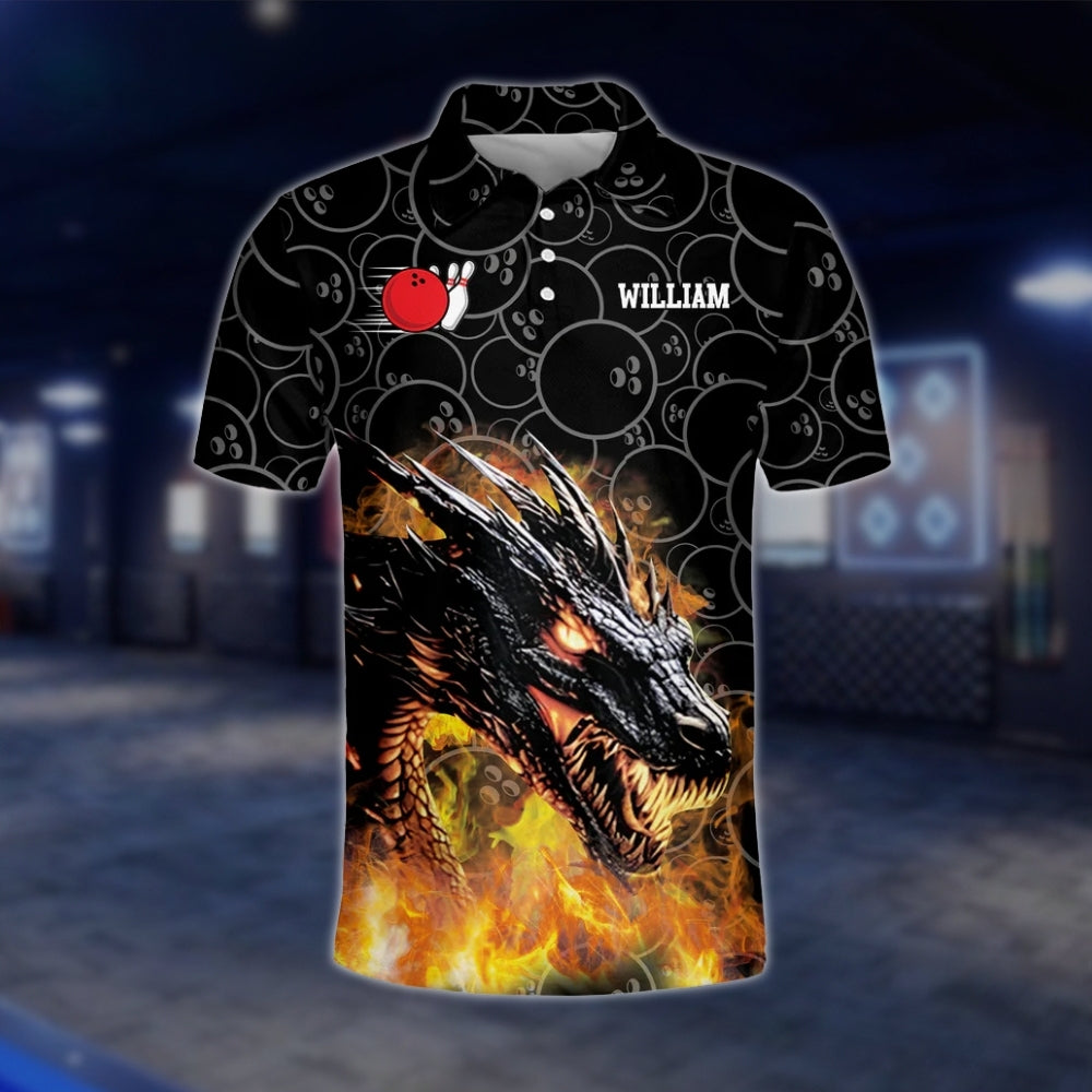 Custom Dragon Fire Ball Bowling Polo Shirt For Mens, Custom Dragon Bowling Shirts For Team BZ0045 BOW0232