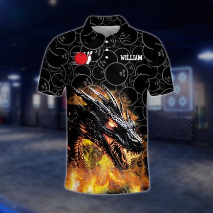 Custom Dragon Fire Ball Bowling Polo Shirt For Mens, Custom Dragon Bowling Shirts For Team BZ0045 BOW0232