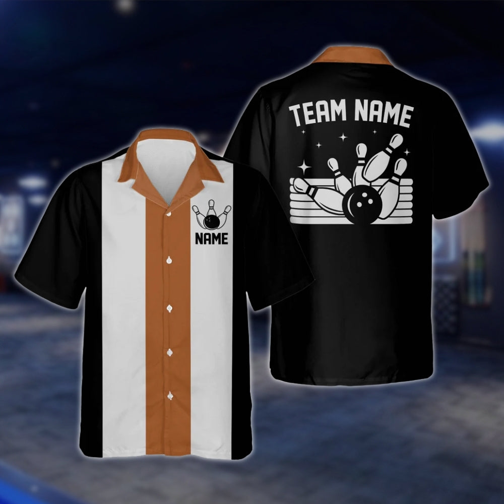 Custom Vintage Hawaiian Bowling Shirts, Black Red White Custom Team Vintage Bowling Shirts BE0025 BOW0369