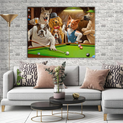 Funny Dogs Playing Billiard Living Room Pet Portrait Puppy 3D Print Horizontal Canvas Wall Art Pet Painting Artwork ORN0225