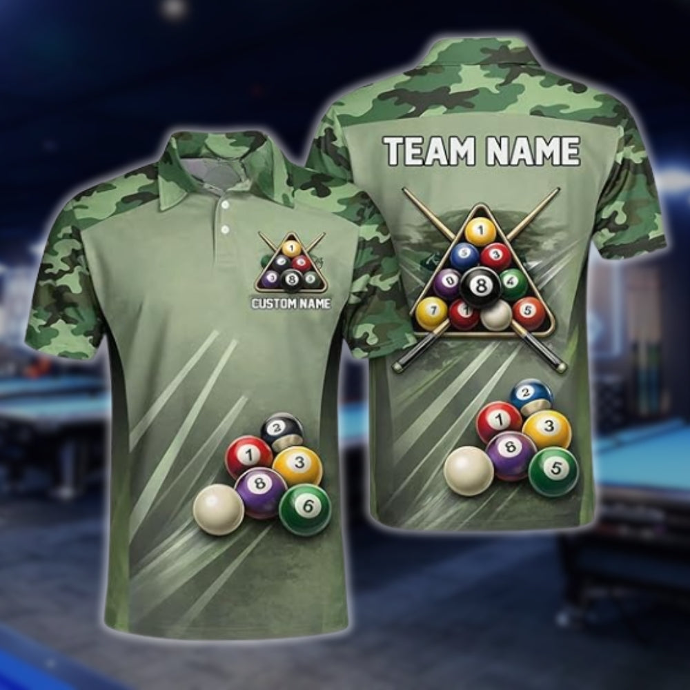 Custom Camouflage Billiard Polo Shirts For Men, Custom Camo Pool Billiard Team Shirts BLD0049