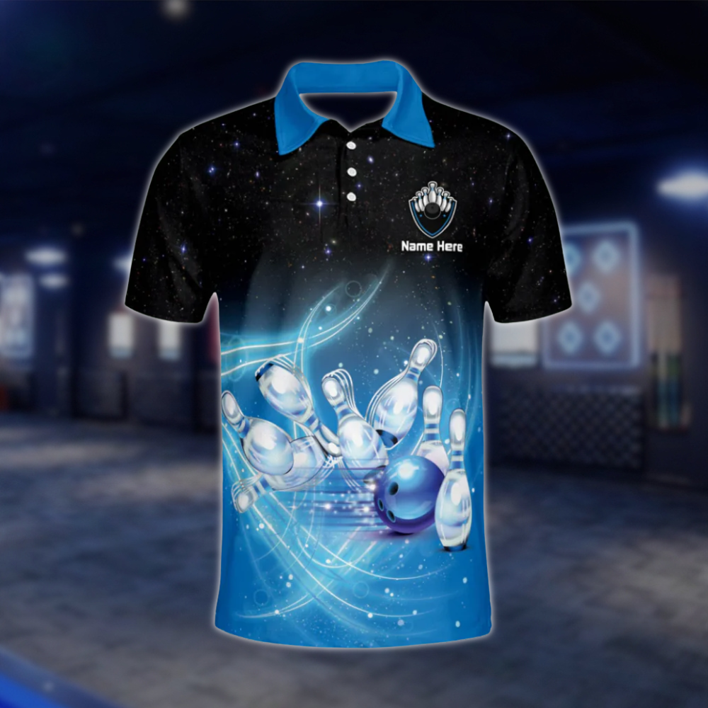 Custom Men's Blue And Black Polo Bowling Team Shirts, Custom Bowling Shirts BM0096 BOW0435