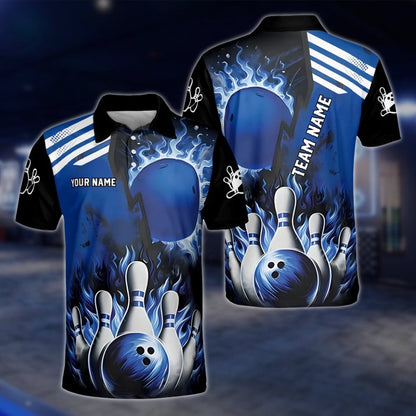 Custom Fire Pins And Ball Bowling Polo Shirt For Mens, Custom Flame Bowling Shirts Team BZ0180 BOW0492