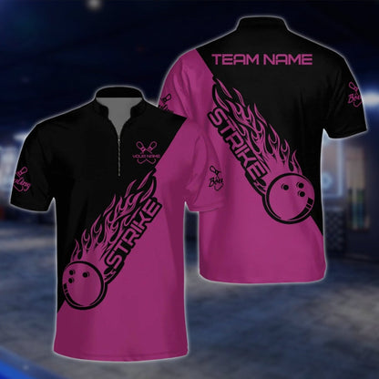 Custom Flame Ball Blue Black Bowling Mens Jersey, Custom Team Bowling Shirts BZ0129 BOW0455